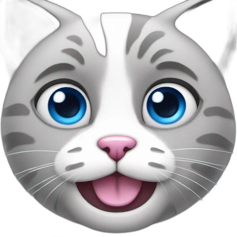 a cat with a pink nose, gray fur, blue eyes and white lower face emoji