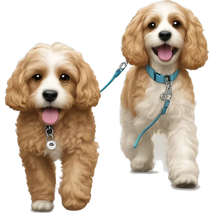 Brother and sister cavapoos walking on leash emoji