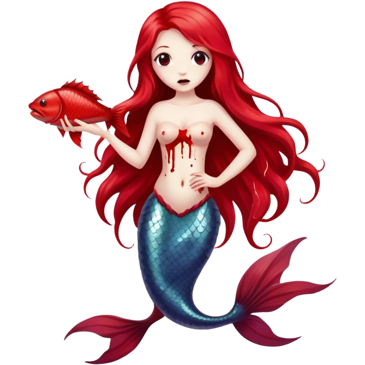 Mermaid covered in blood eating a fish emoji