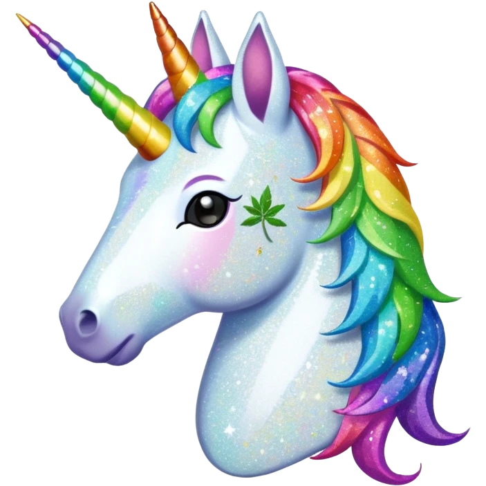  a Glitter unicorn with a Weed leaf emoji