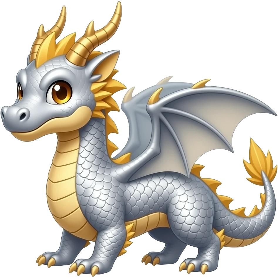 gold and silver dragon chibi wave emoji