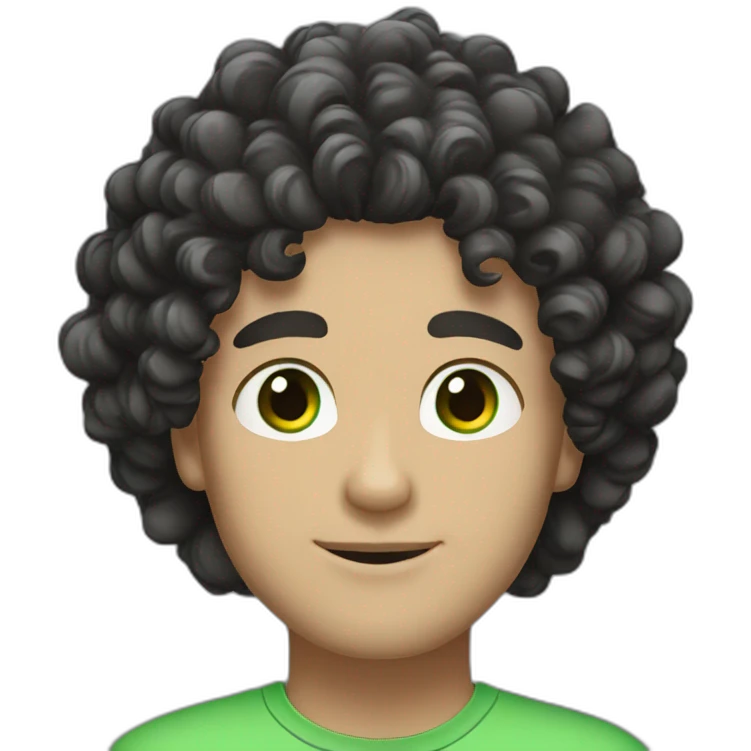 man curly hair black hair white skin green eyes emoji