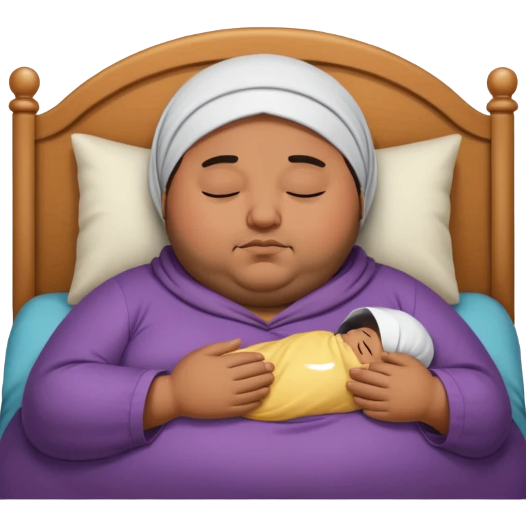 Hijabi with obese brown man asleep in bed emoji