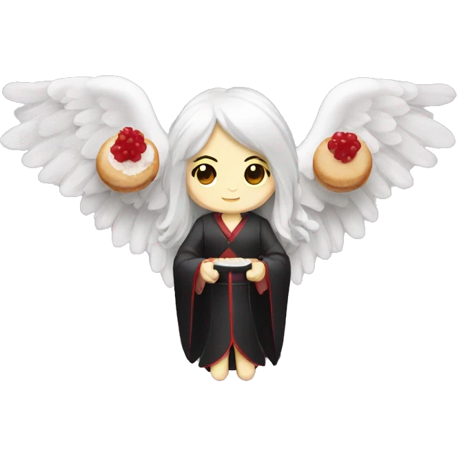 angel holding japanese maki with vampire on the side emoji