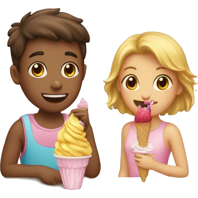 Girl and a boy having icecream emoji