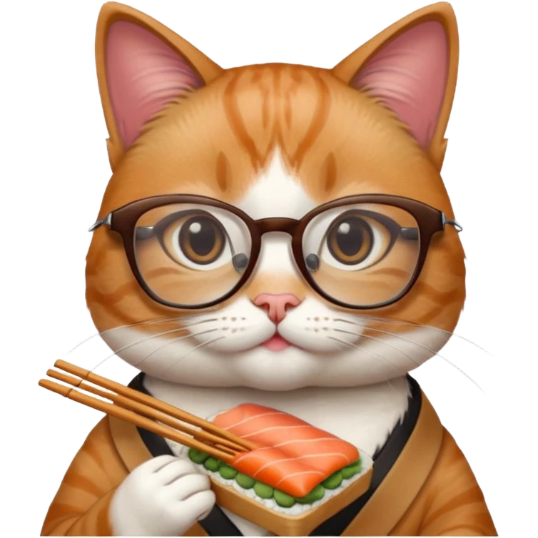 cute girl cat with really big square glasses with super thin frames eating sushi emoji