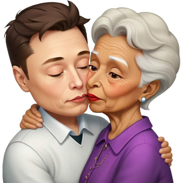Elon musk kissing tan ugly old woman  emoji