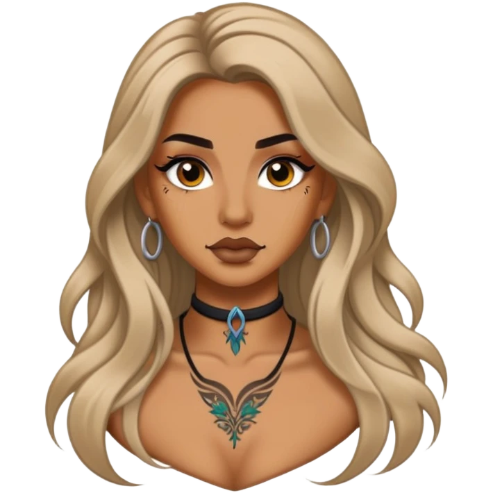 pretty neck tattoo long hair baddie with makeup emoji