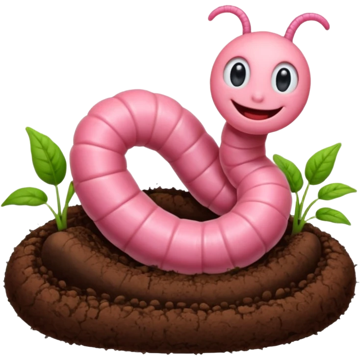 Pink worm smiling in soil emoji