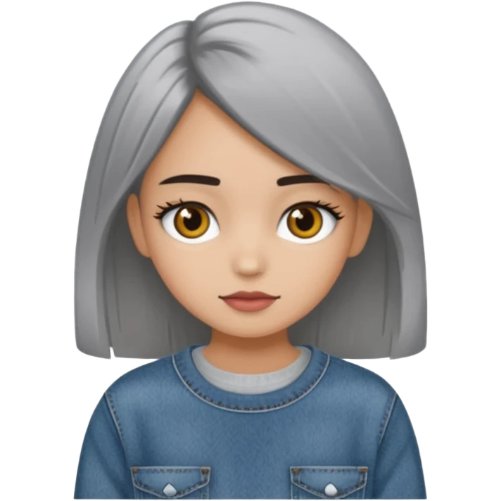 Niña colocha pelo negro ojos café suéter gris y baggy jeans emoji