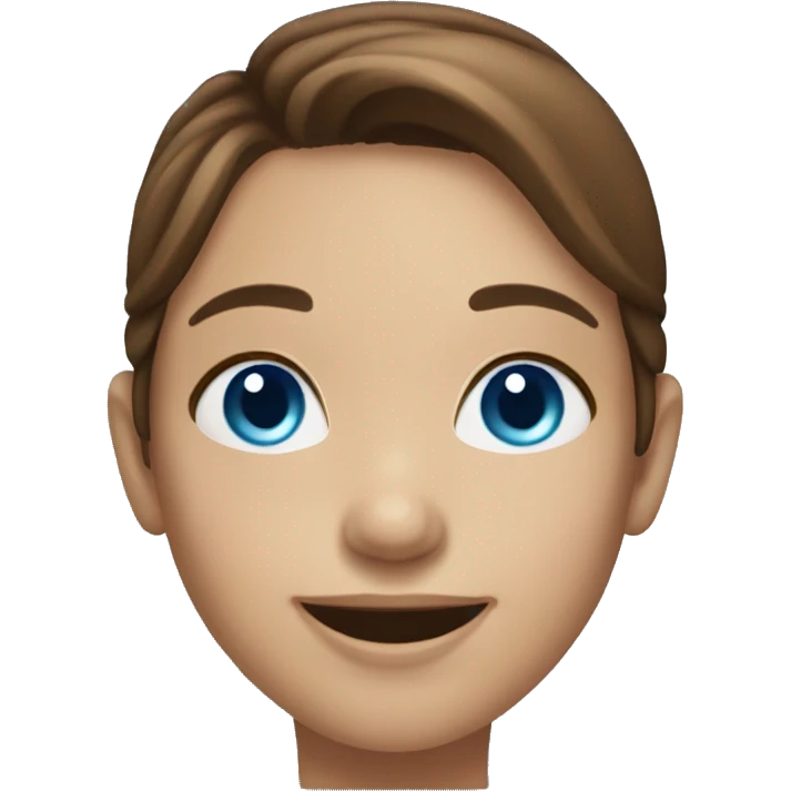 smiling girl with brown hair, blue eyes emoji