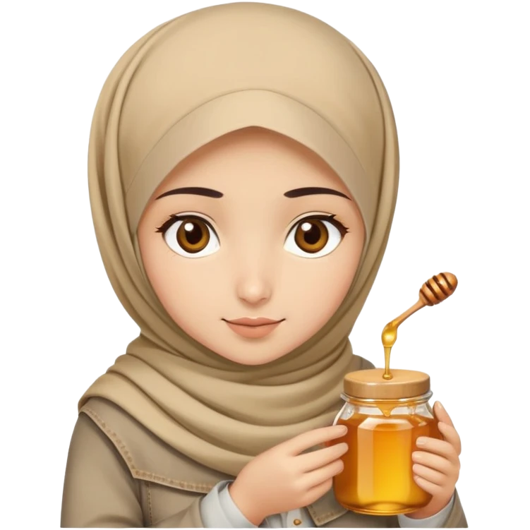 Turkish beautiful finish Konya boy brown eyes with beige denim hijab islamic and had on her hand honey and bitter emoji
