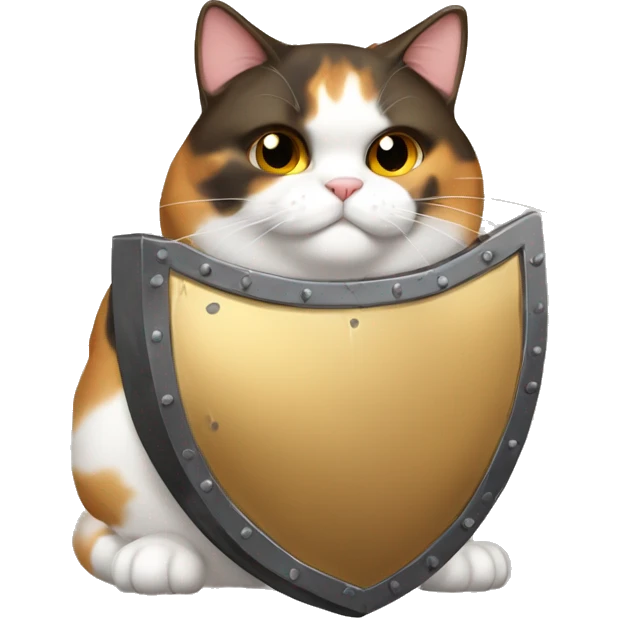 Fat calico cat with a shield  emoji