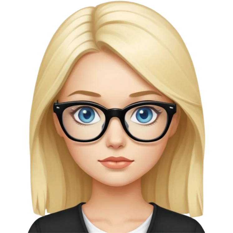 Sexy blonde pnup, blue eyes, wearing black glasses, writing on a note pad  emoji