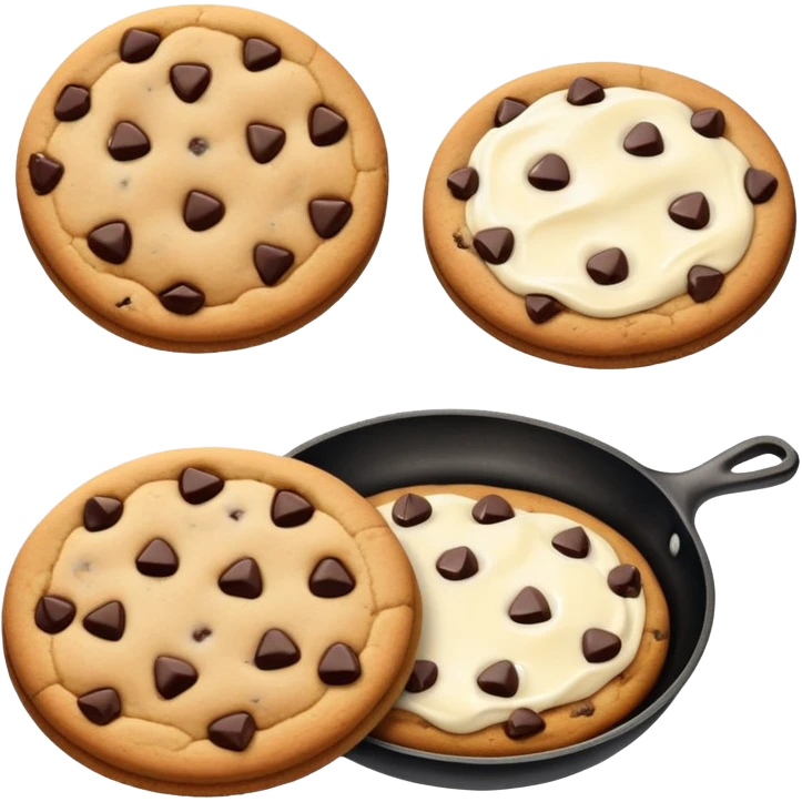 Chocolate chip cookie and cream in a skillet  emoji