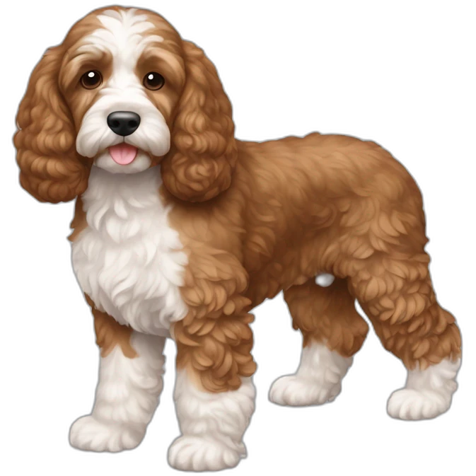Reddish light brown cockapoo with white patch on chin full body emoji