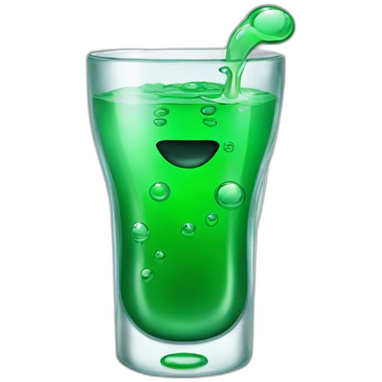 emoji of a shot glass filled with green liquid that has bubbles that as eyes and a mouth and hands and foot emoji