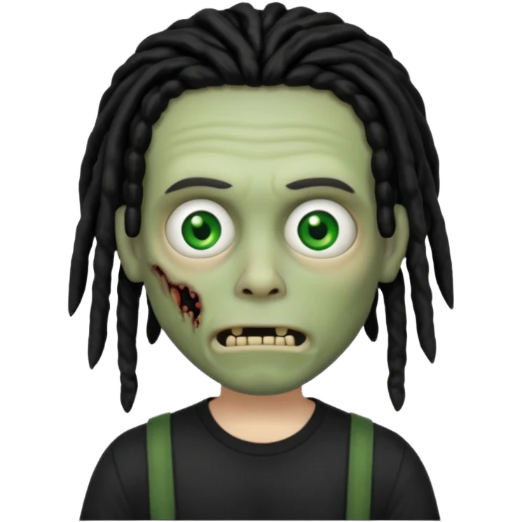 memoji iphone zombie with black dreads black tee and braces emoji