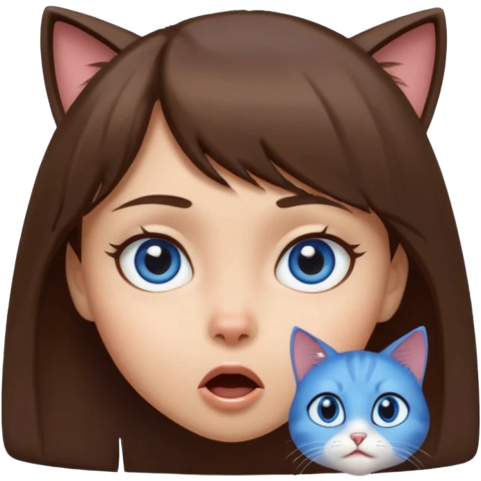 girl with sidebang, light skin, mocha brown hair, blue cat eyes, surprised expression emoji