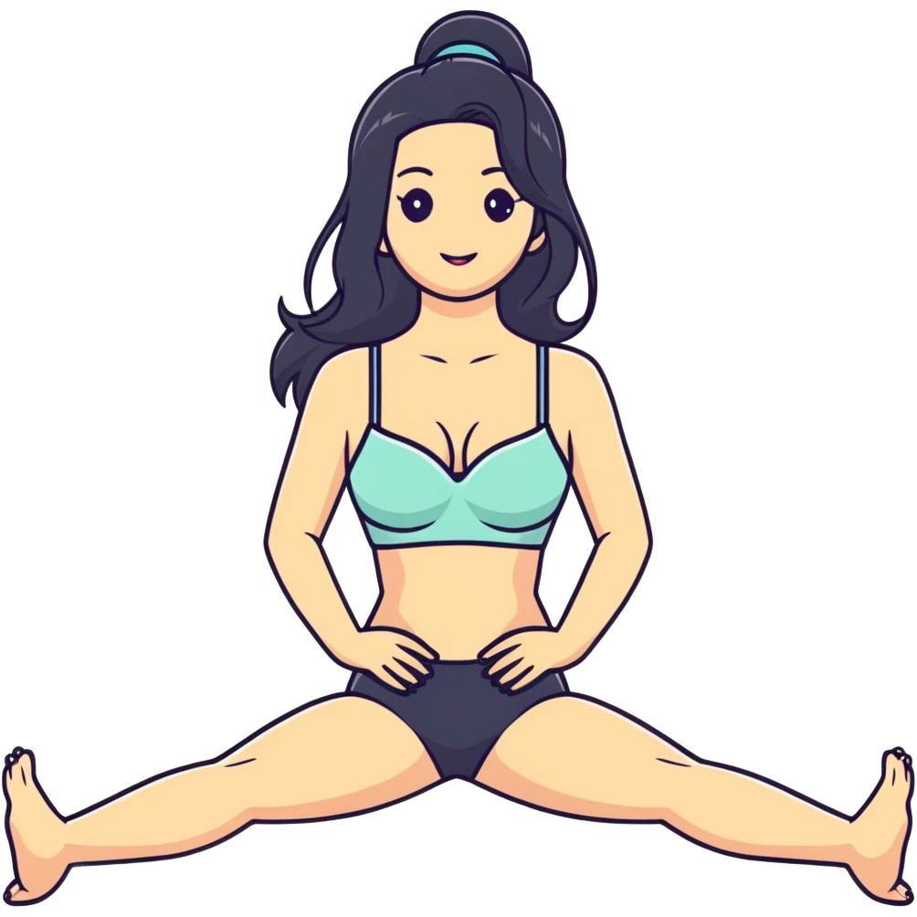 woman with bra, tanned long black hair, doing splits emoji