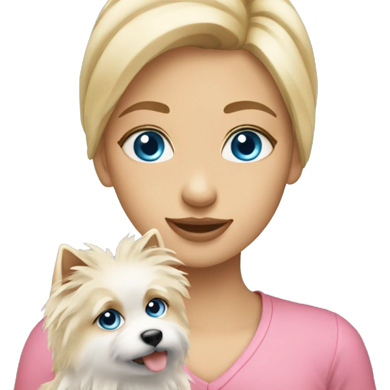 Blonde girl blue eyes holding spitz  emoji