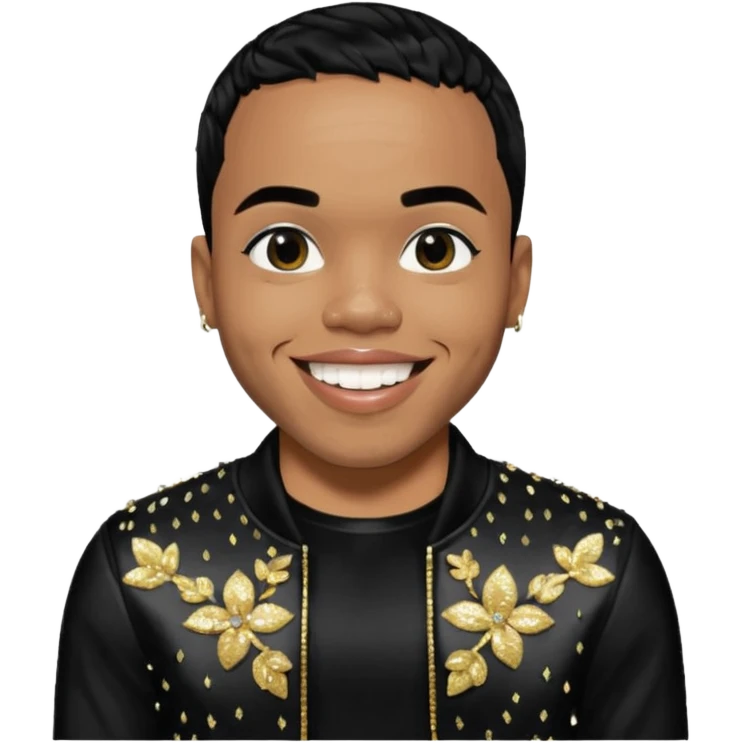 Anderson Paak with black hair, black sequin outfit emoji
