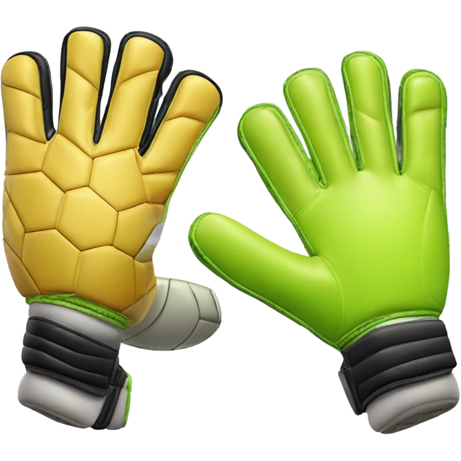 An emoji of a pair of goalkeeper gloves, slightly open, with a sporty design and padded palms, ready to catch a soccer ball emoji