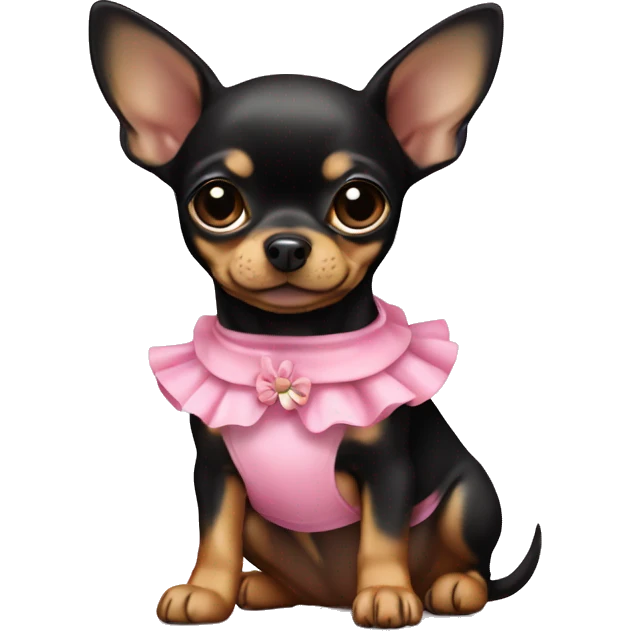 black & tan chihuahua puppy wearing a pink dress emoji