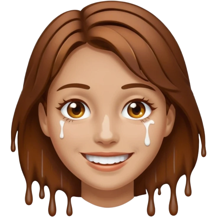 Brown Hair Woman , white paint , drip, face, happy emoji