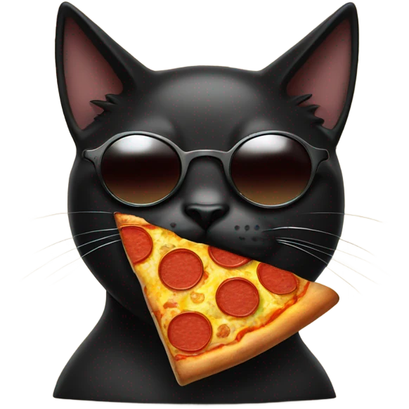 Black cat wearing sunglasses eating pizza emoji