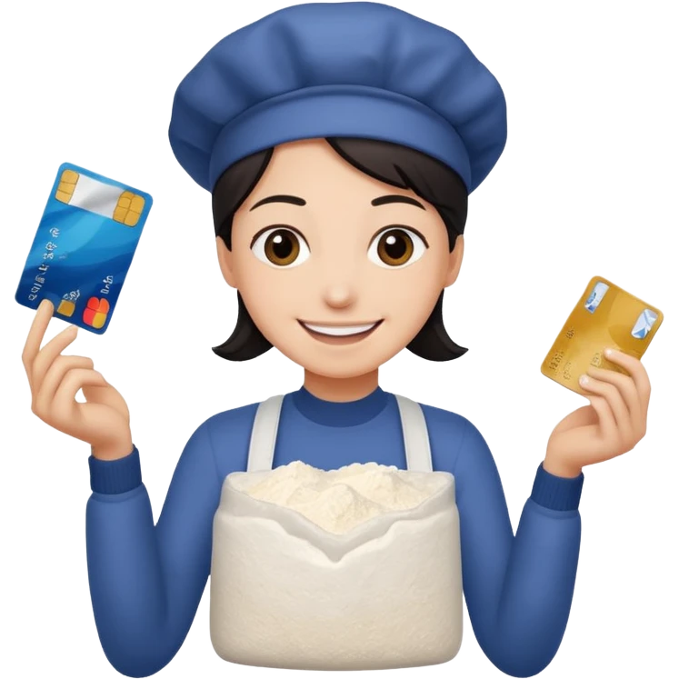 happy emoji with credit card in hand and a pile of flour emoji