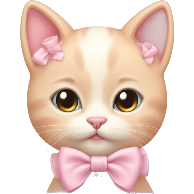 Pastel pink kitten with bow emoji