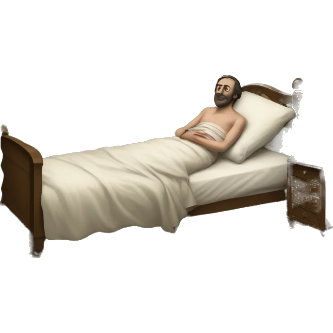 A sick man on a bed in 1870 emoji