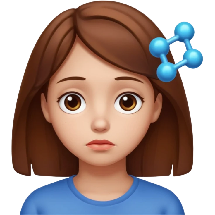 A sad girl thinks about a molecule emoji