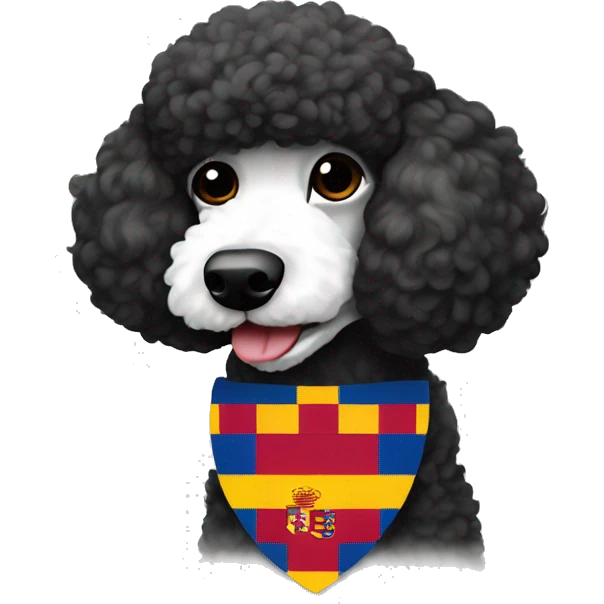 black and white poodle with a Barcelona flag emoji
