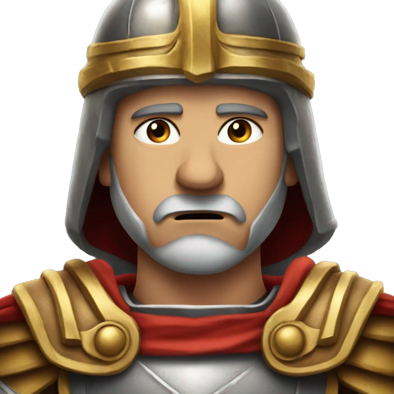 Anxious Roman General: A general in full armor and a cape, sweating with a tense, worried expression, as if concerned about the outcome of a battle or meeting. emoji