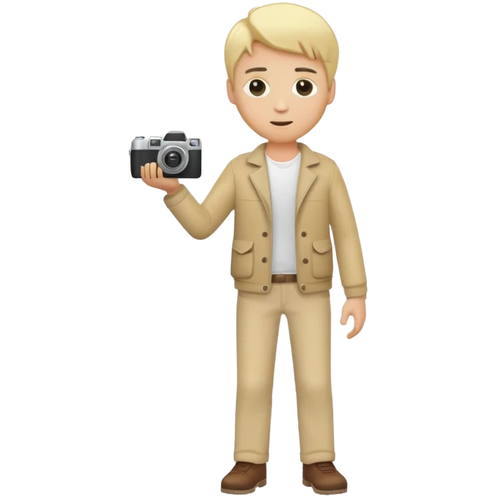 blond man standing full body with camera emoji