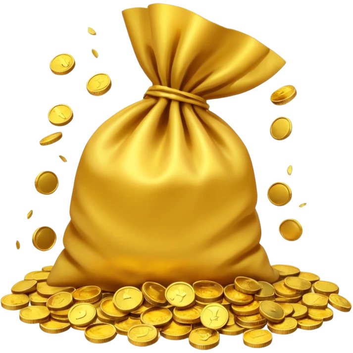 I would like a small pouch of gold coins that opens and the coins get splattered viollently meaning they splatters/scatters/falls on a 2d surface aggresively emoji