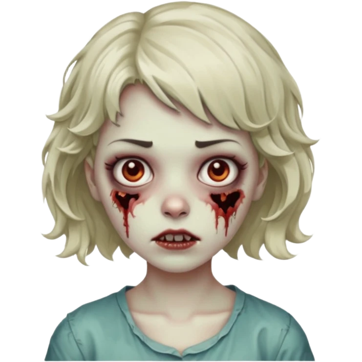 Uma menina zombie com um cabelo ondulado curto, com a franja pro lado emoji