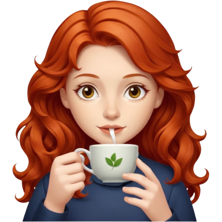chica con pelo ondulado, colorado, tomando un té emoji