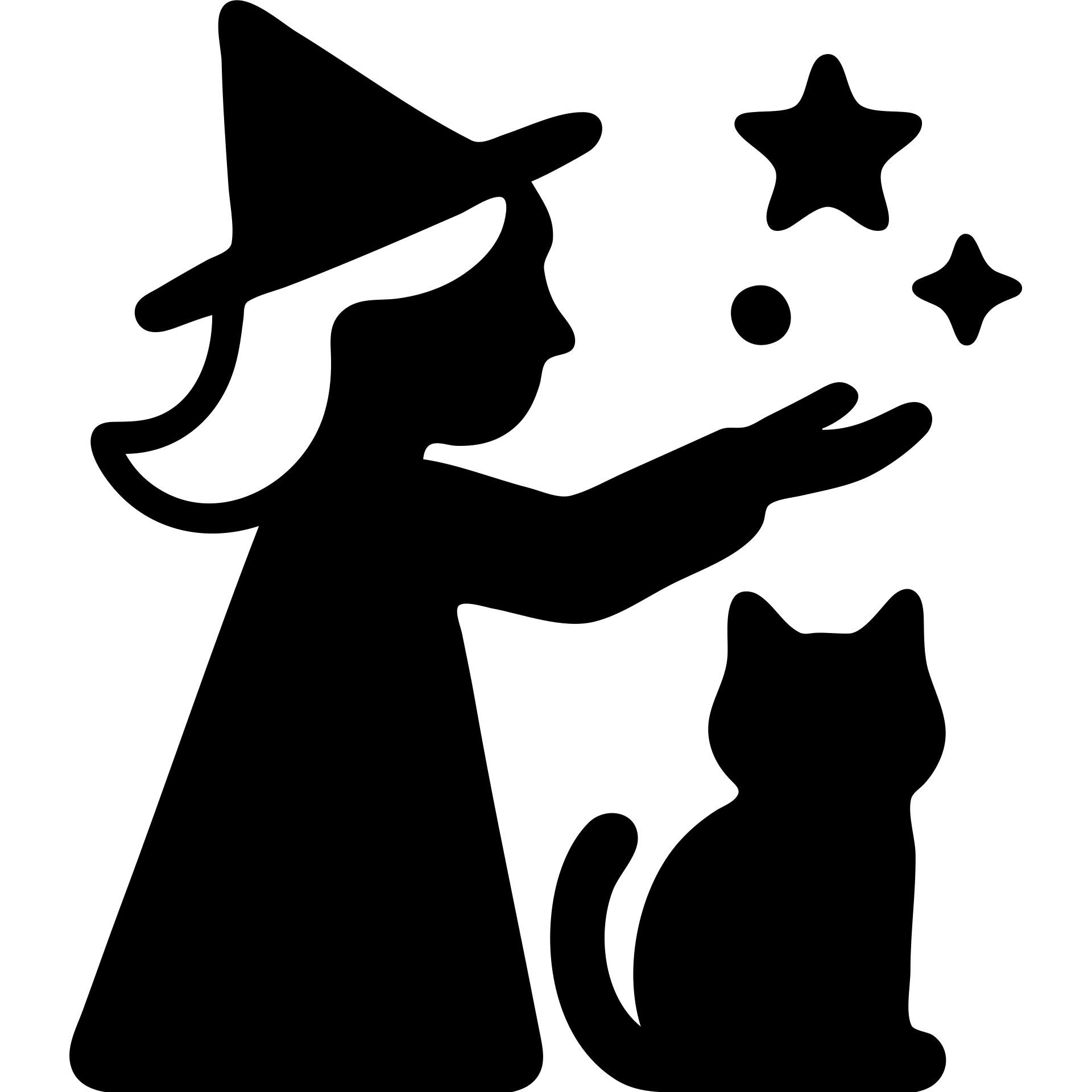 A detailed illustration of a blonde witch with a black cat, casting a spell emoji