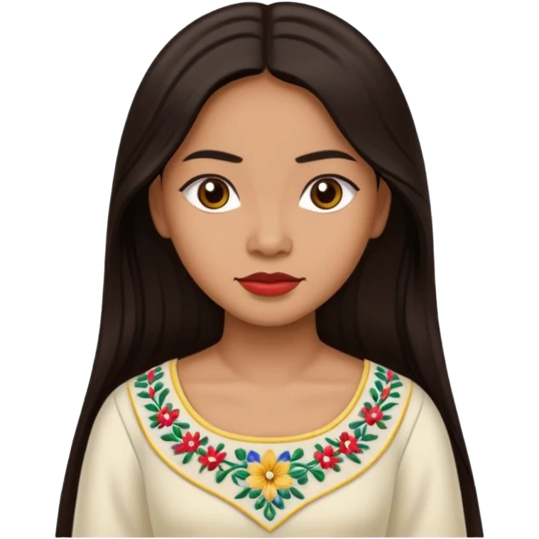 Filipino woman with long dark hair parted in the middle wearing a traditional filipiniana emoji