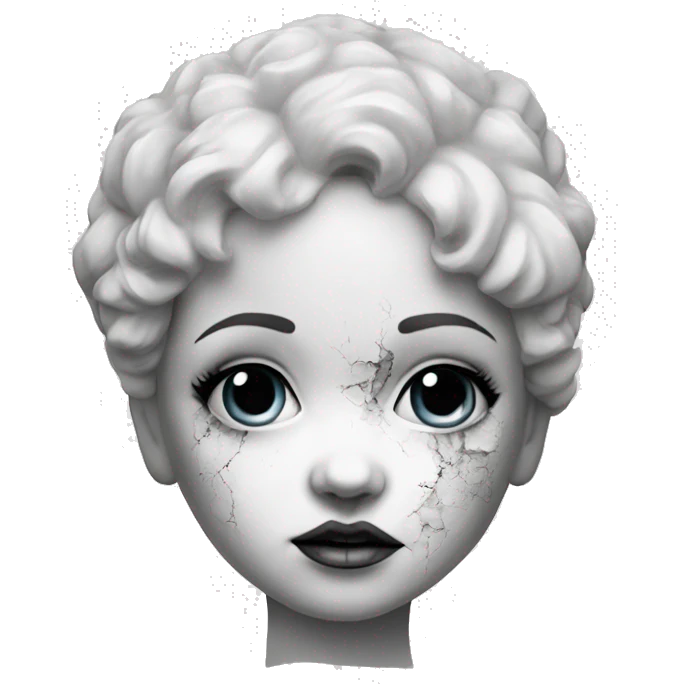 porcelain doll with a cracked face inked emoji