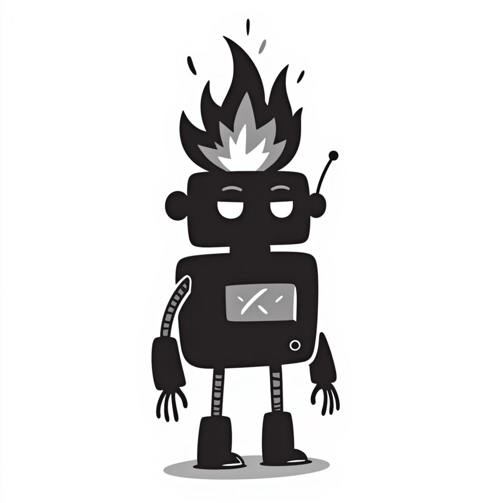 robot with its head on fire, hand drawn doodle style emoji