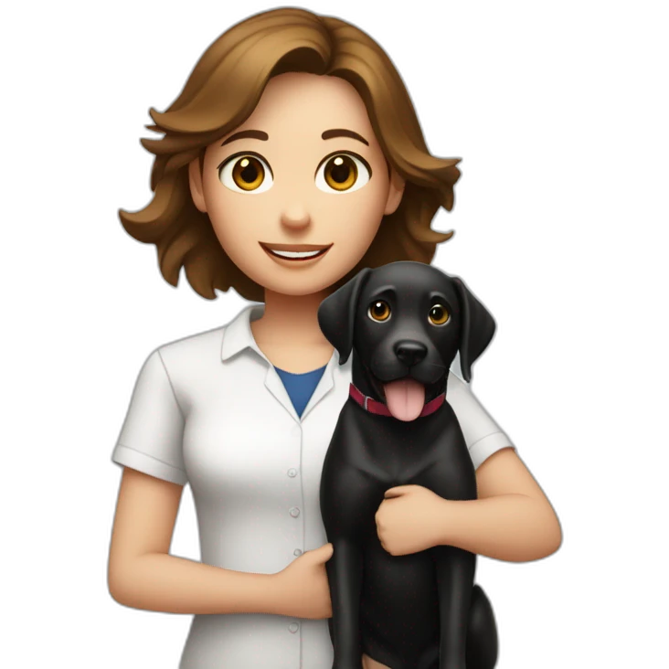 girl with brown hair in white shirt with black labrador holding a cheque with "100,-" emoji