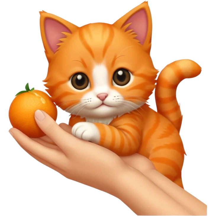 hand petting orange kitten emoji