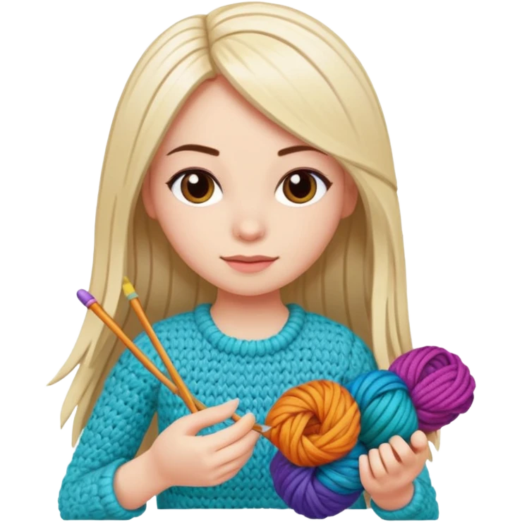 Pegatinas de Mujer con pelo lacio  tejiendo un amigurumi  emoji