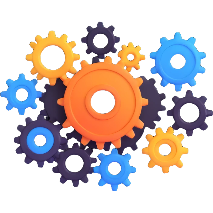 gear icon with interconnected nodes forming a workflow emoji