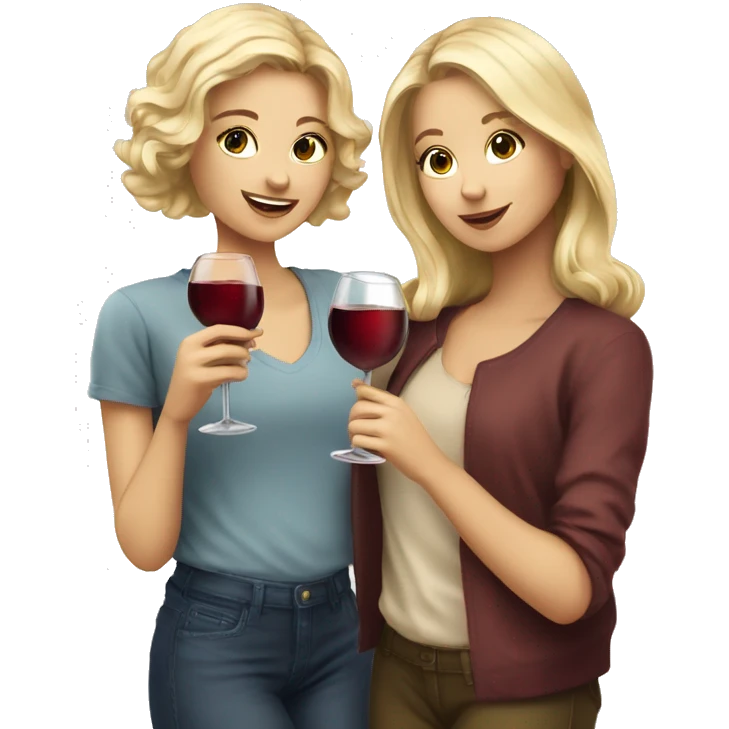 A blonde beautiful girl and a dark blonde super cute beautiful girl drink wine together emoji