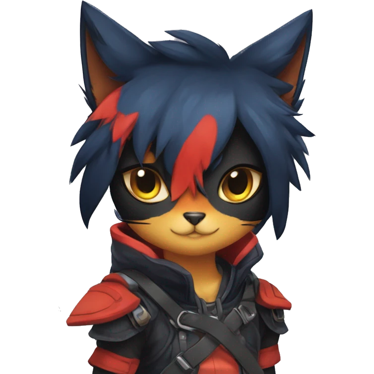 Edgy Shy Anthro Warrior cool pretty dark Litten-Pokémon-cat-fursona-animal techwear emoji